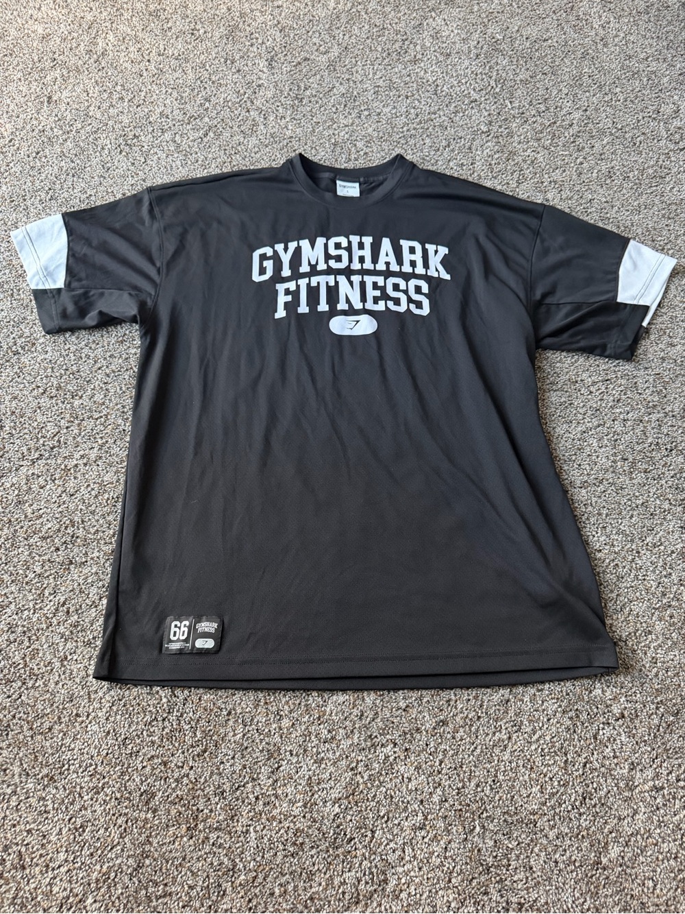 Gymshark Varsity Tech T-Shirt Large Black White Fitness 66 Jersey Gym Shirt